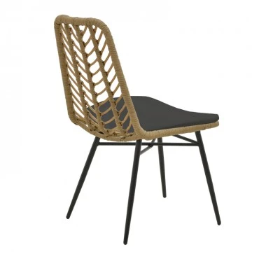Naoki pakoworld rattan chair in natural shade with black cushion and black metal leg 45.5x59.5x89cm