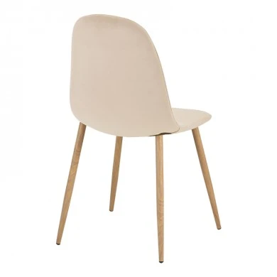 Καρέκλα Bella pakoworld μπεζ βελούδο-πόδι φυσικό μέταλλο 43x52x88εκ