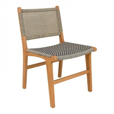 Darien chair pakoworld teak wood skeleton in natural shade and cream-black pe rope 52x62x86cm