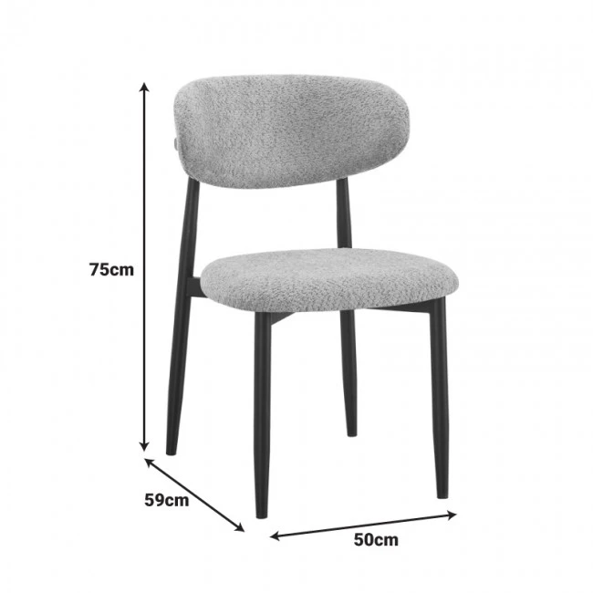 Καρέκλα Folegio pakoworld μπουκλέ σε κρεμ απόχρωση με μαύρα πόδια 50x57x79.5εκ