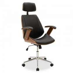 Director&#039;s office chair Fern pakoworld pu in black shade and walnut wood 64.5x62x117/123cm