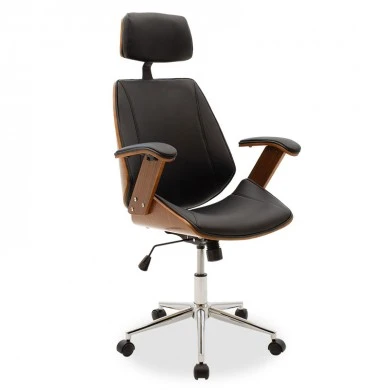Director&#039;s office chair Fern pakoworld pu in black shade and walnut wood 64.5x62x117/123cm