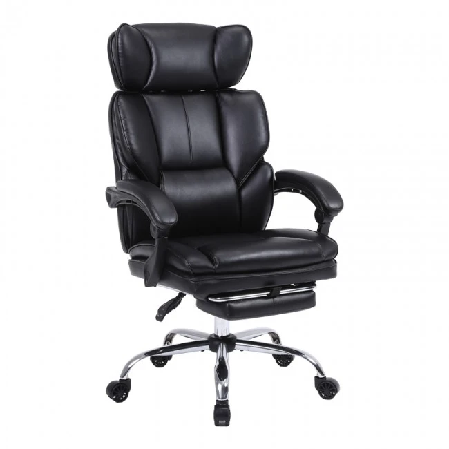 Manager&#039;s office chair with footrest Zance pakoworld black pu-chrome metal leg 70x66x112-120cm