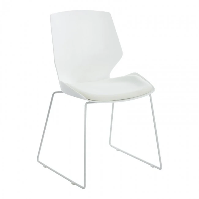 Visitor office chair Genuine pakoworld white pp with ivory color cushion 47x52x85cm