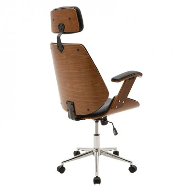 Director&#039;s office chair Fern pakoworld pu in black shade and walnut wood 64.5x62x117/123cm