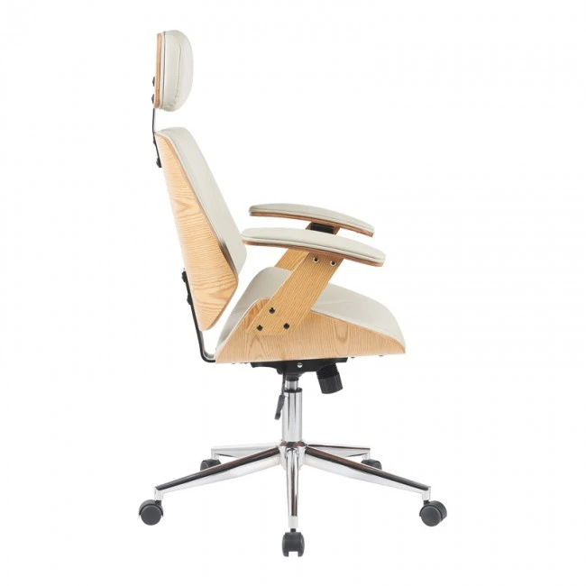 Fetseno pakoworld director&#039;s office chair beige pu-chrome base 53x56x113.5-123.5cm