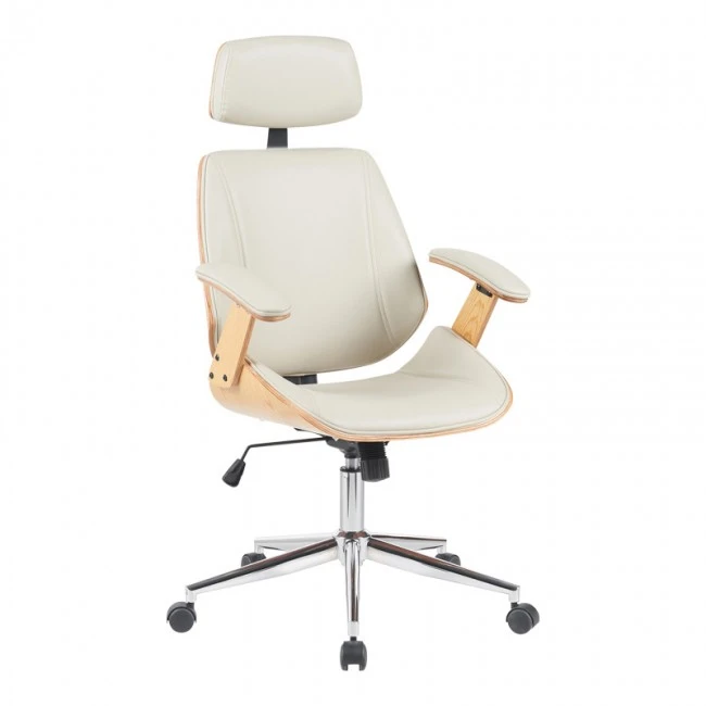 Fetseno pakoworld director&#039;s office chair beige pu-chrome base 53x56x113.5-123.5cm