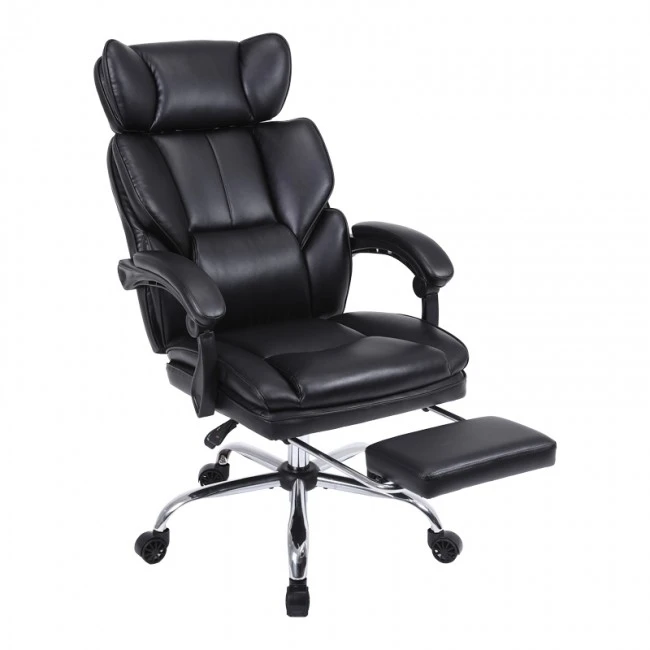 Manager&#039;s office chair with footrest Zance pakoworld black pu-chrome metal leg 70x66x112-120cm