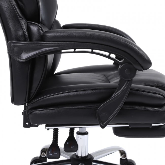 Manager&#039;s office chair with footrest Zance pakoworld black pu-chrome metal leg 70x66x112-120cm