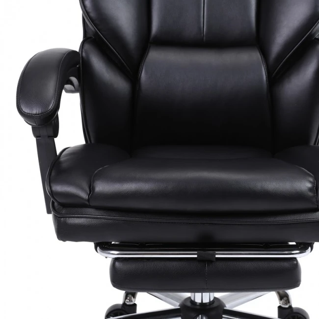 Manager&#039;s office chair with footrest Zance pakoworld black pu-chrome metal leg 70x66x112-120cm