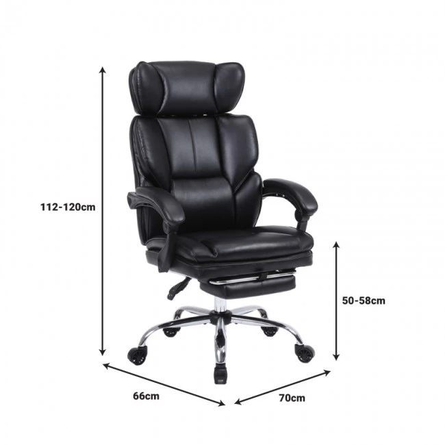 Manager&#039;s office chair with footrest Zance pakoworld black pu-chrome metal leg 70x66x112-120cm