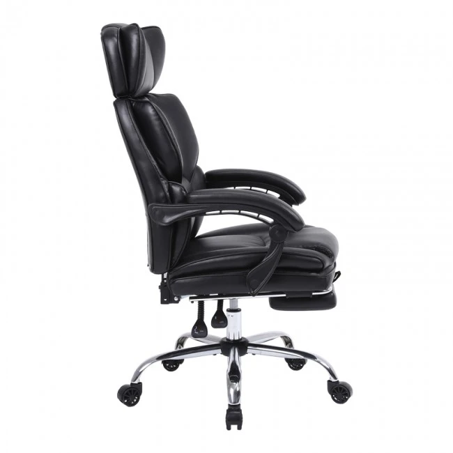 Manager&#039;s office chair with footrest Zance pakoworld black pu-chrome metal leg 70x66x112-120cm