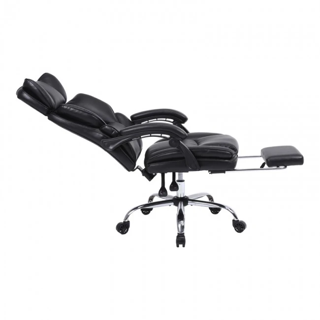 Manager&#039;s office chair with footrest Zance pakoworld black pu-chrome metal leg 70x66x112-120cm