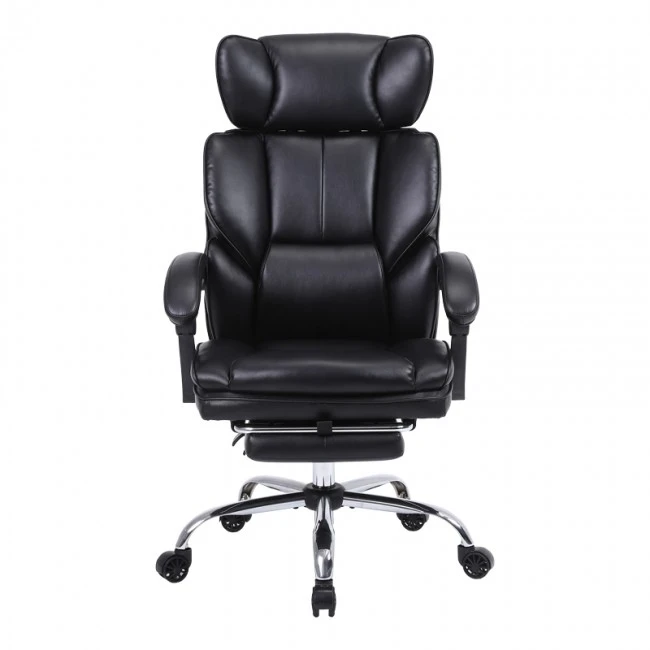 Manager&#039;s office chair with footrest Zance pakoworld black pu-chrome metal leg 70x66x112-120cm