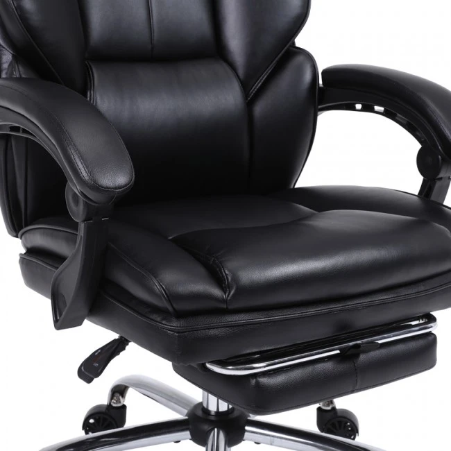 Manager&#039;s office chair with footrest Zance pakoworld black pu-chrome metal leg 70x66x112-120cm