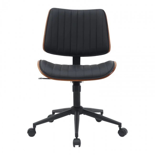 Work desk chair Amani pakoworld black pu-walnut plywood 52x54x90.5cm