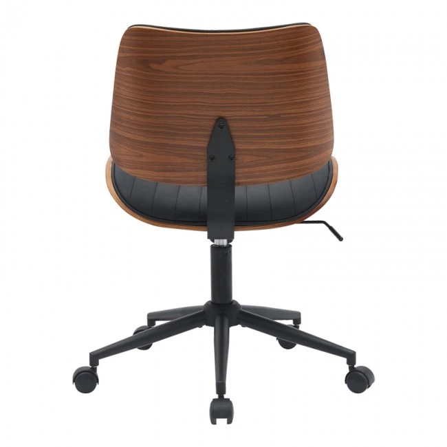 Work desk chair Amani pakoworld black pu-walnut plywood 52x54x90.5cm