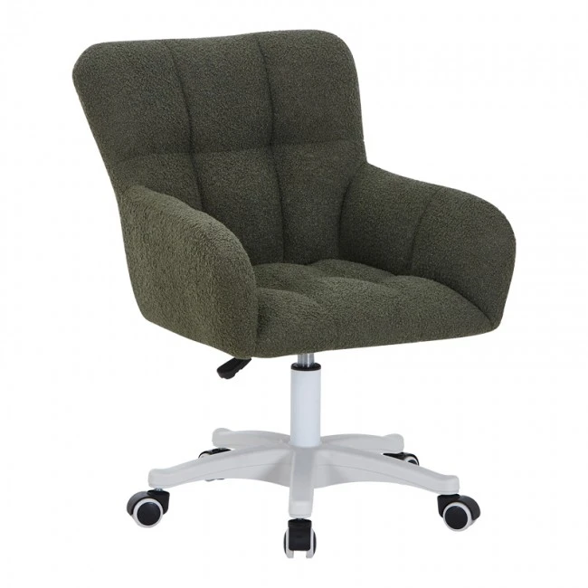 Givole pakoworld office chair in olive green boucle fabric 55x55x75-84cm