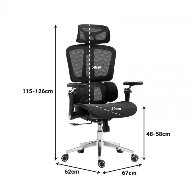 Work chair manager Jeffer pakoworld mesh in black color 67x62x115-125cm