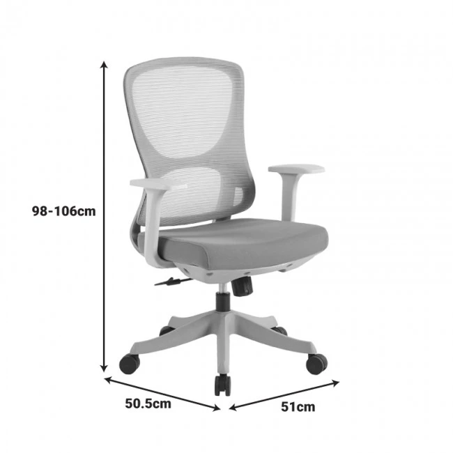 Litulo pakoworld office chair mesh fabric in grey shade 51x50.5x98/106cm