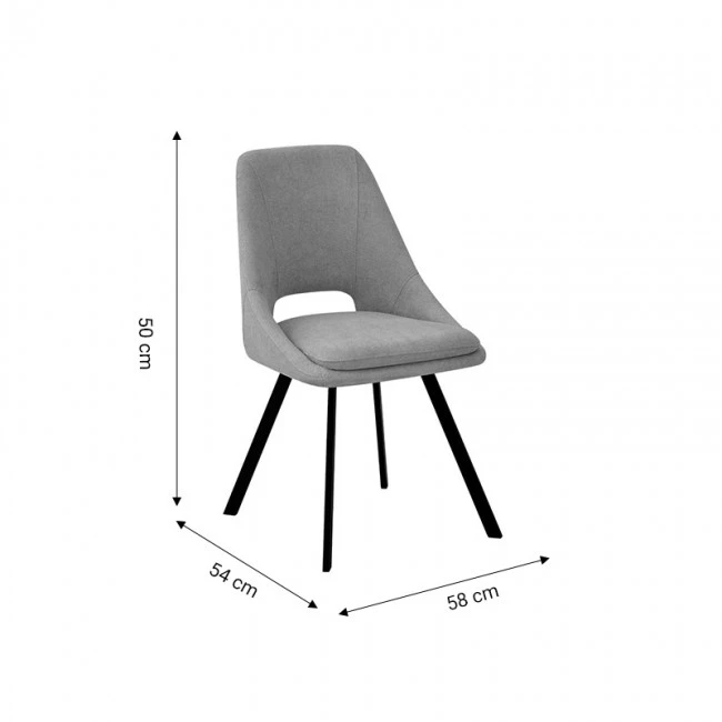 Chair Initiate pakoworld teddy fabric grey-black metal leg 48x57x85cm