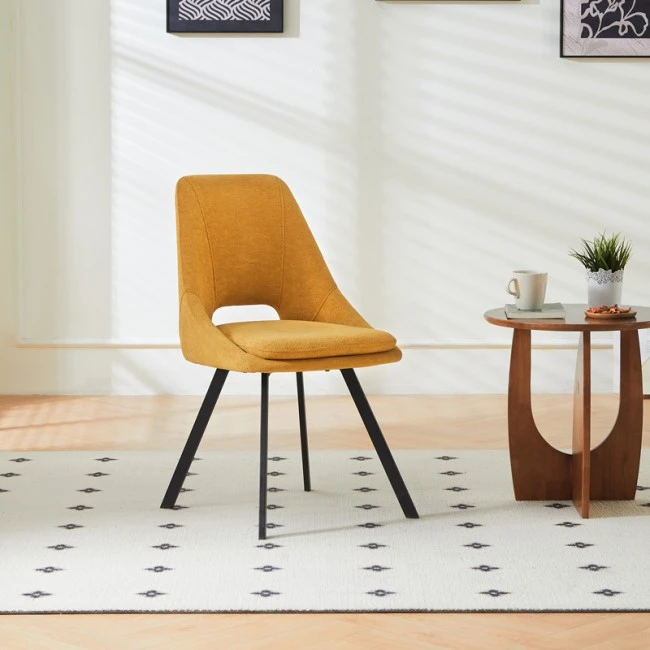 Chair Initiate pakoworld teddy fabric mustard yellow-black metal leg 48x57x85cm