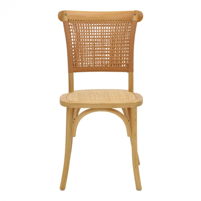 Καρέκλα Karley pakoworld φυσικό ξύλο οξιάς-έδρα φυσικό rattan 48x52x89εκ