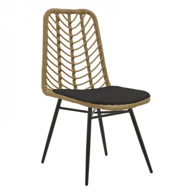 Naoki pakoworld rattan chair in natural shade with black cushion and black metal leg 45.5x59.5x89cm