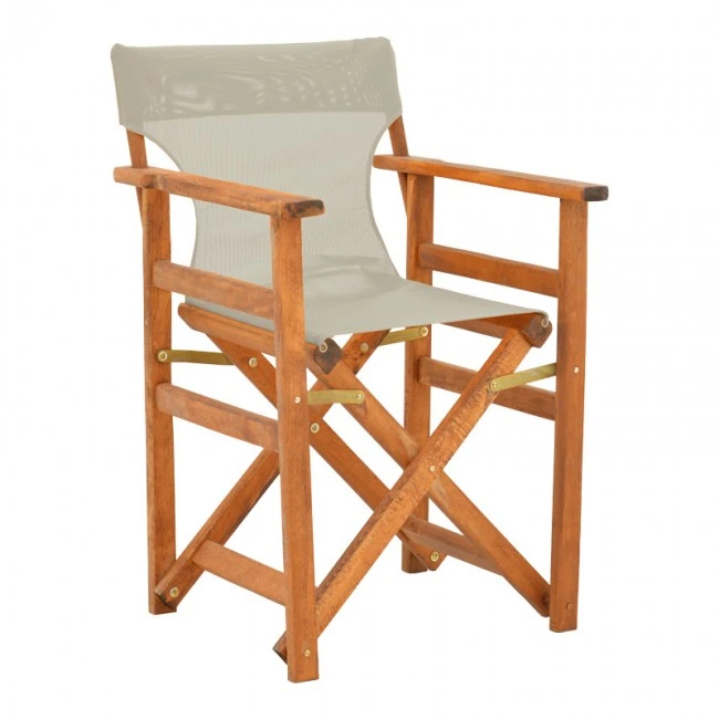 Kompa pakoworld director&#039;s chair, solid beech wood, walnut - Nexus grey-beige fabric