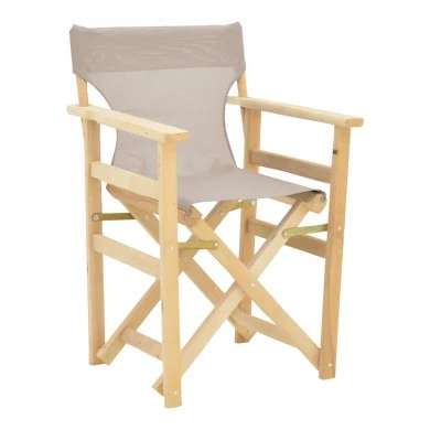Kompa pakoworld director&#039;s chair-armchair, solid wood in an unpainted wood shade-Nexus fabric, gray-beige