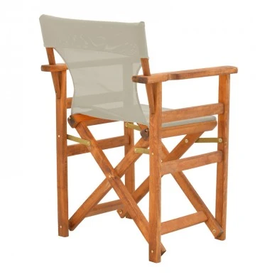 Kompa pakoworld director&#039;s chair, solid beech wood, walnut - Nexus grey-beige fabric