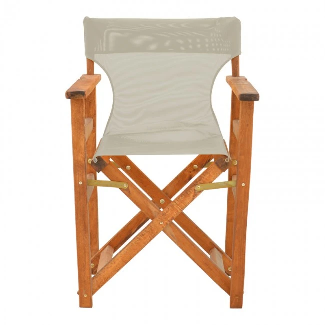 Kompa pakoworld director&#039;s chair, solid beech wood, walnut - Nexus grey-beige fabric
