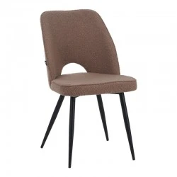 Renish pakoworld chair bouclé in cappuccino color with black metallic legs 47x61x85cm
