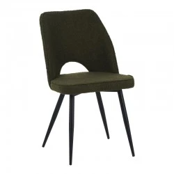 Renish pakoworld chair bouclé in dark green color with black metallic legs 47x61x85cm