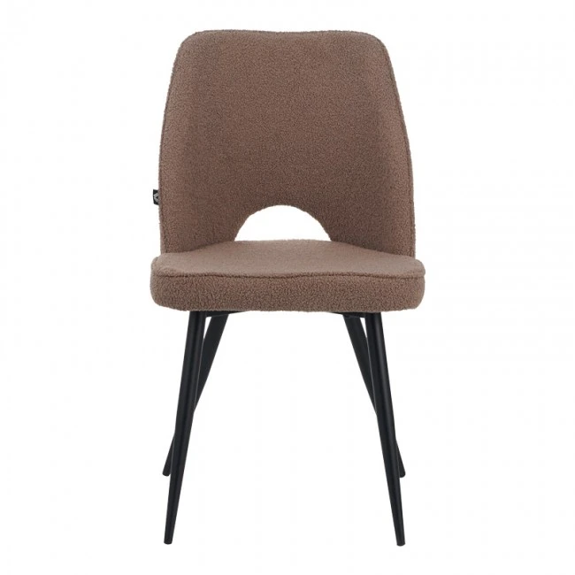 Renish pakoworld chair bouclé in cappuccino color with black metallic legs61x47x91.5cm