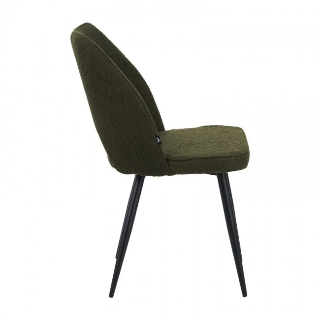 Renish pakoworld chair bouclé in dark green color with black metallic legs 61x47x91.5cm