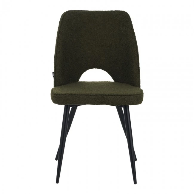 Renish pakoworld chair bouclé in dark green color with black metallic legs 61x47x91.5cm