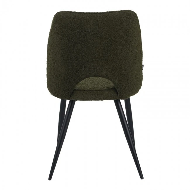 Renish pakoworld chair bouclé in dark green color with black metallic legs 61x47x91.5cm