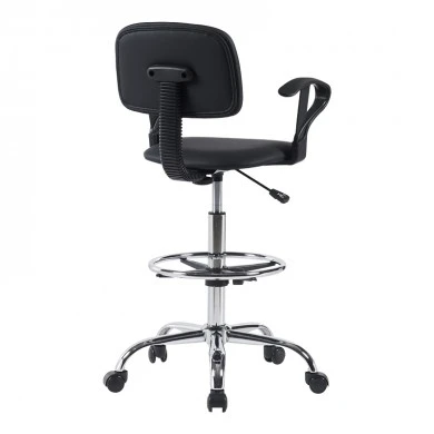 Icina Ι pakoworld pu reception chair on wheels in black shade 58x54x102-123cm