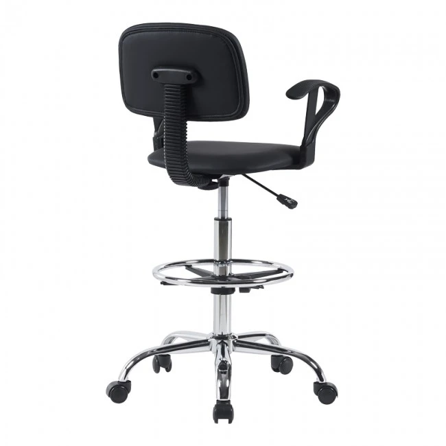 Icina Ι pakoworld pu reception chair on wheels in black shade 58x54x102-123cm