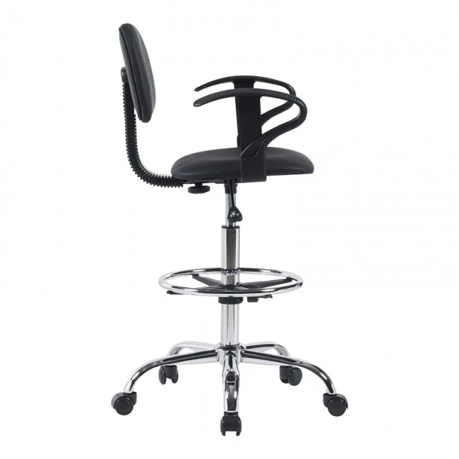 Icina Ι pakoworld pu reception chair on wheels in black shade 58x54x102-123cm