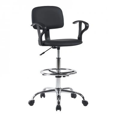 Icina Ι pakoworld pu reception chair on wheels in black shade 58x54x102-123cm
