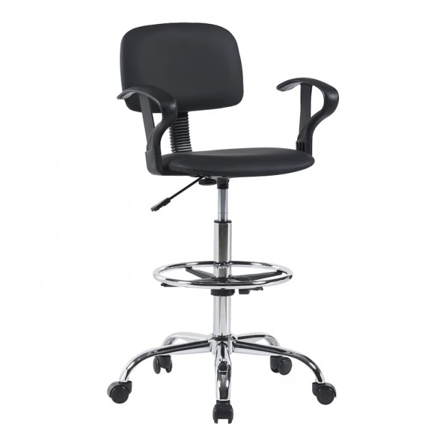 Icina Ι pakoworld pu reception chair on wheels in black shade 58x54x102-123cm