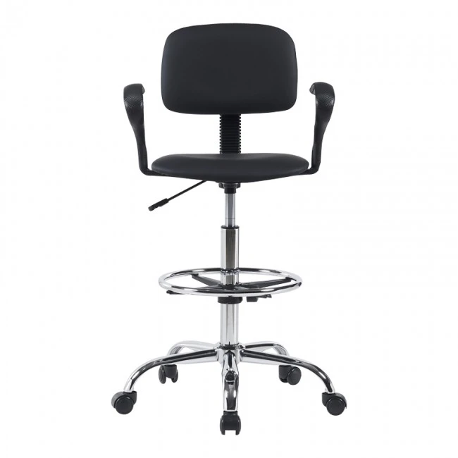 Icina Ι pakoworld pu reception chair on wheels in black shade 58x54x102-123cm