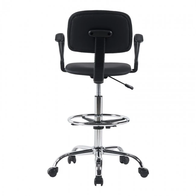 Icina Ι pakoworld pu reception chair on wheels in black shade 58x54x102-123cm