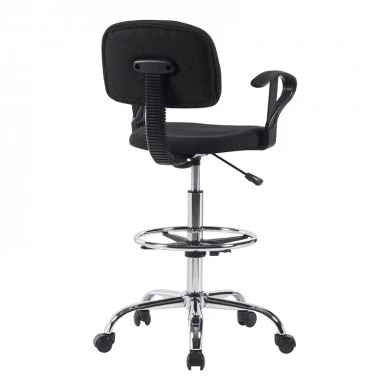 Icina Ι pakoworld fabric reception chair on wheels in black shade 58x54x102-123cm