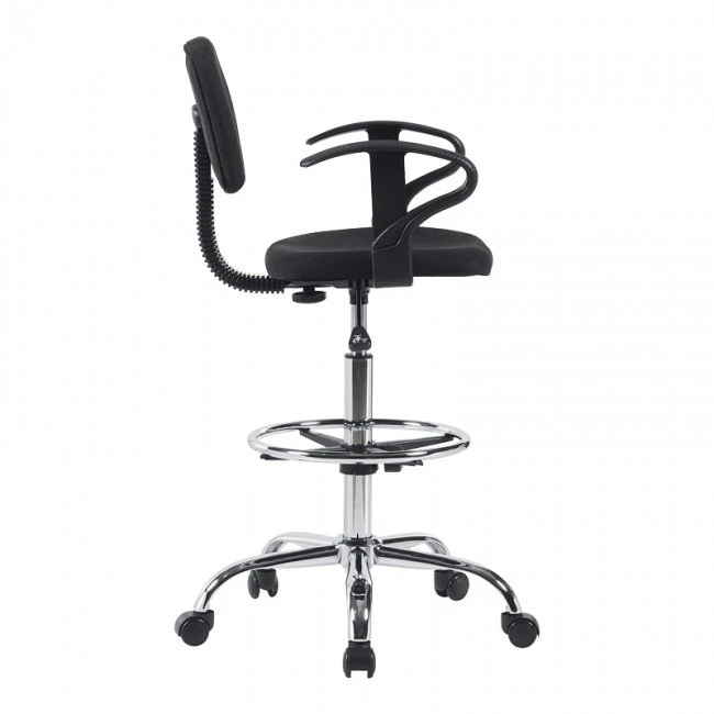 Icina Ι pakoworld fabric reception chair on wheels in black shade 58x54x102-123cm