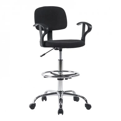Icina Ι pakoworld fabric reception chair on wheels in black shade 58x54x102-123cm