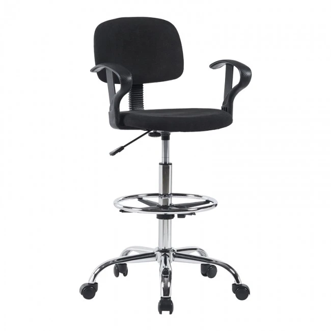 Icina Ι pakoworld fabric reception chair on wheels in black shade 58x54x102-123cm