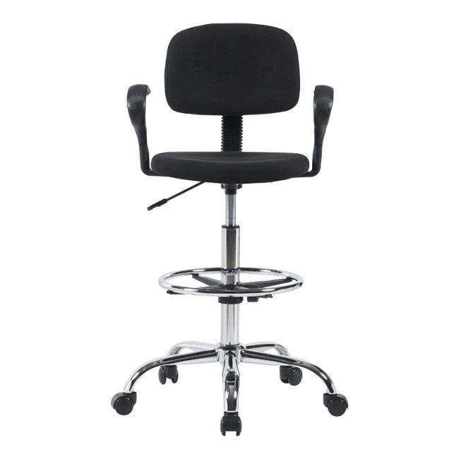 Icina Ι pakoworld fabric reception chair on wheels in black shade 58x54x102-123cm